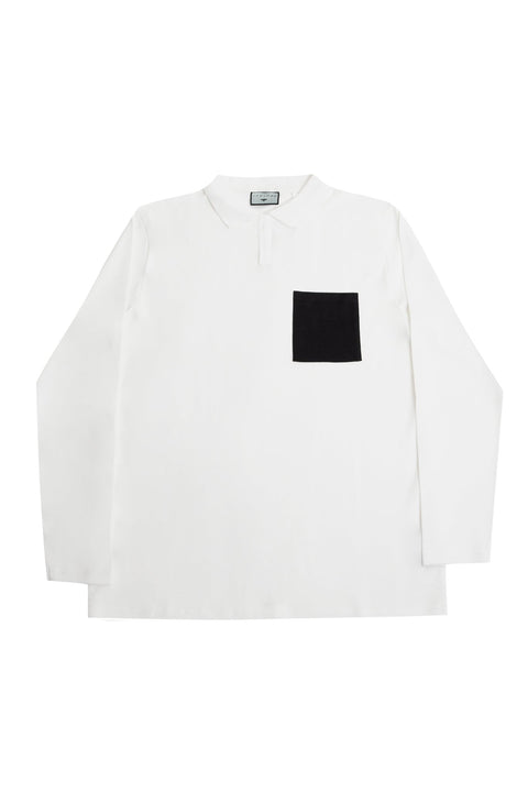 Long-Sleeved Polo Shirt with Pocket in white - Toplook London