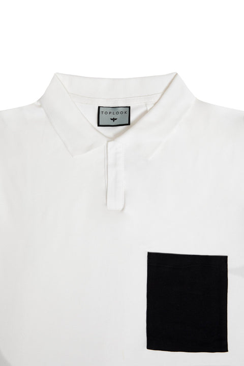 Long-Sleeved Polo Shirt with Pocket in white - Toplook London