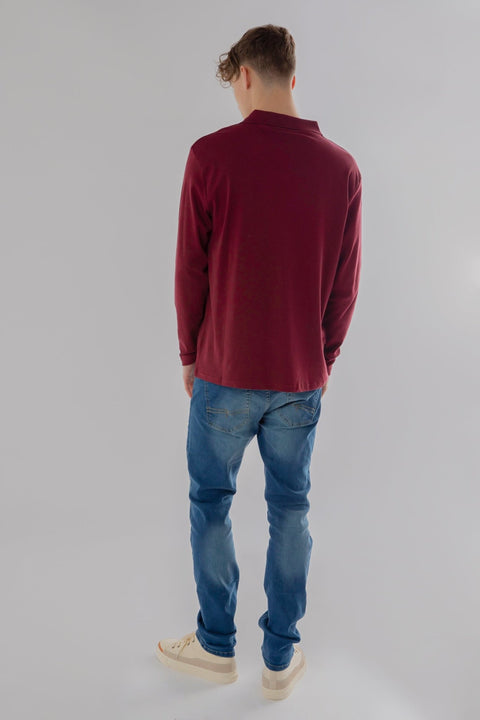 Long-Sleeved Polo Striped Polo Shirt in wine - Toplook London
