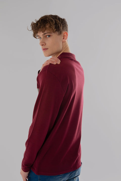 Long-Sleeved Polo Striped Polo Shirt in wine - Toplook London