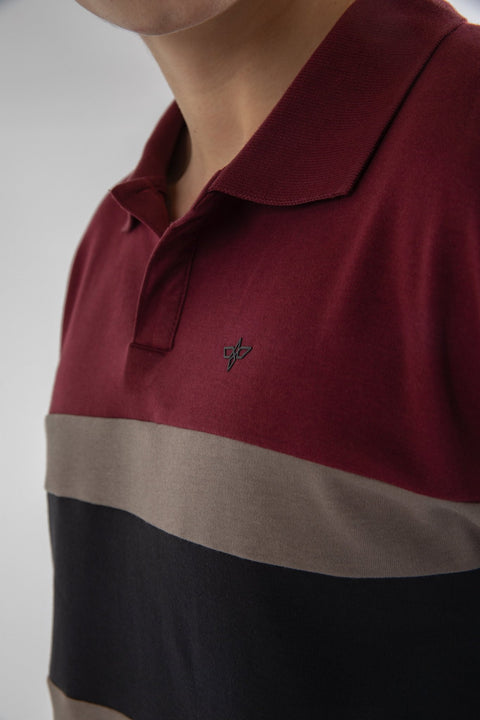 Long-Sleeved Polo Striped Polo Shirt in wine - Toplook London