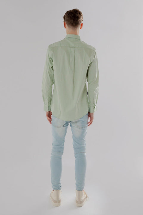 Long-Sleeved Shirt with Patch Pocket in pumice stone colour - Toplook London