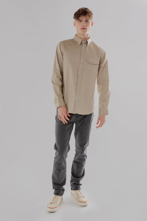 Long-Sleeved Shirt with patch pocket in wild dove colour - Toplook London