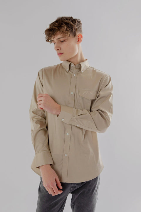 Long-Sleeved Shirt with patch pocket in wild dove colour - Toplook London
