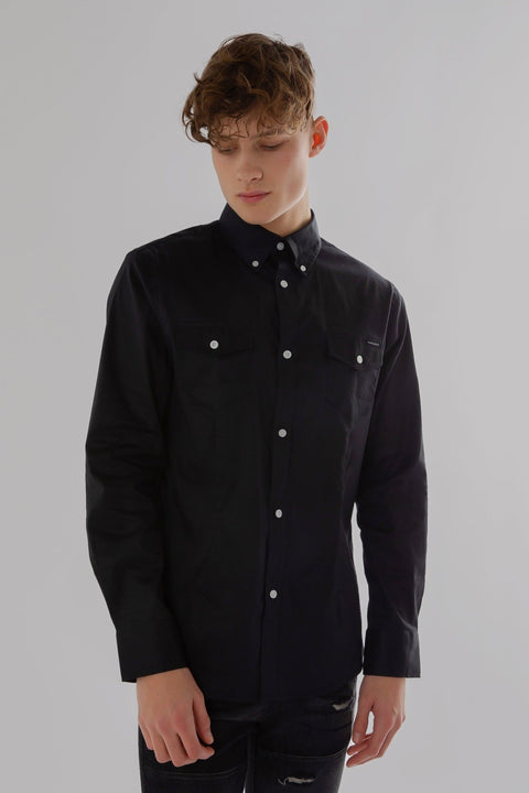 Long-Sleeved Shirt With Patch pockets in Black Colour - Toplook London