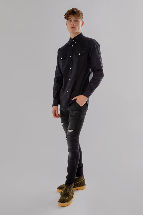 Long-Sleeved Shirt With Patch pockets in Black Colour - Toplook London