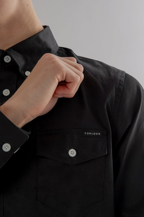 Long-Sleeved Shirt With Patch pockets in Black Colour - Toplook London