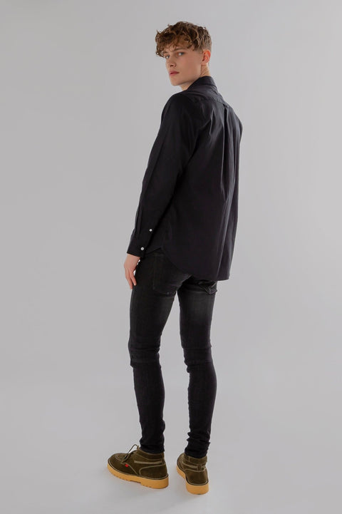 Long-Sleeved Shirt With Patch pockets in Black Colour - Toplook London