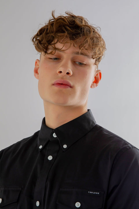 Long-Sleeved Shirt With Patch pockets in Black Colour - Toplook London