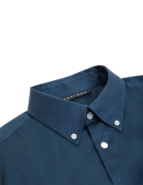 Long-Sleeved Shirt with Patch Pockets in Blue Colour - Toplook London