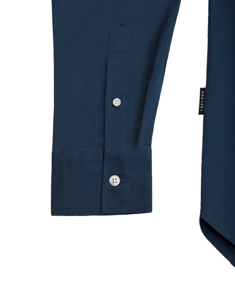 Long-Sleeved Shirt with Patch Pockets in Blue Colour - Toplook London