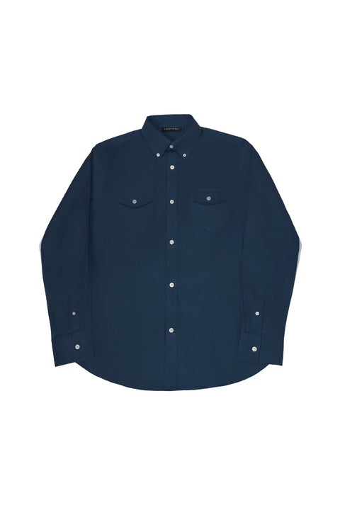 Long-Sleeved Shirt with Patch Pockets in Blue Colour - Toplook London