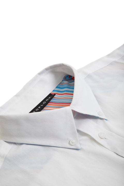 Long-Sleeved Shirt with Striped Details in bright white - Toplook London