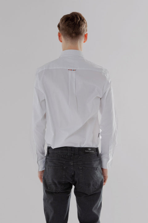 Long-Sleeved Shirt with Striped Details in bright white - Toplook London