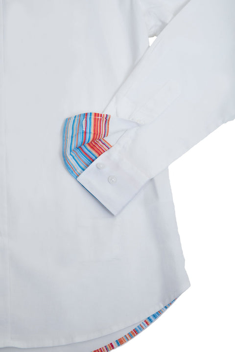 Long-Sleeved Shirt with Striped Details in bright white - Toplook London