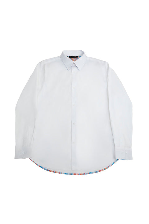 Long-Sleeved Shirt with Striped Details in bright white - Toplook London