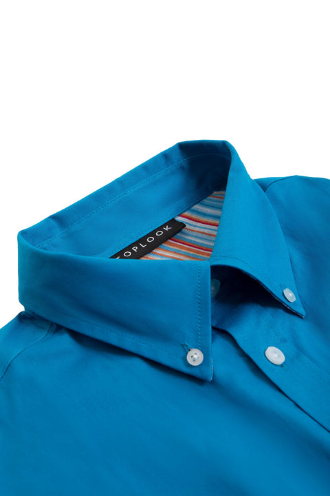 Long-Sleeved Shirt with Striped Details in brilliant blue - Toplook London