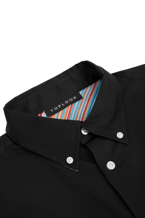 Long-Sleeved Shirt with Striped Details in jet black - Toplook London