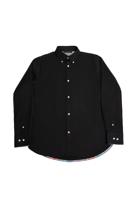 Long-Sleeved Shirt with Striped Details in jet black - Toplook London