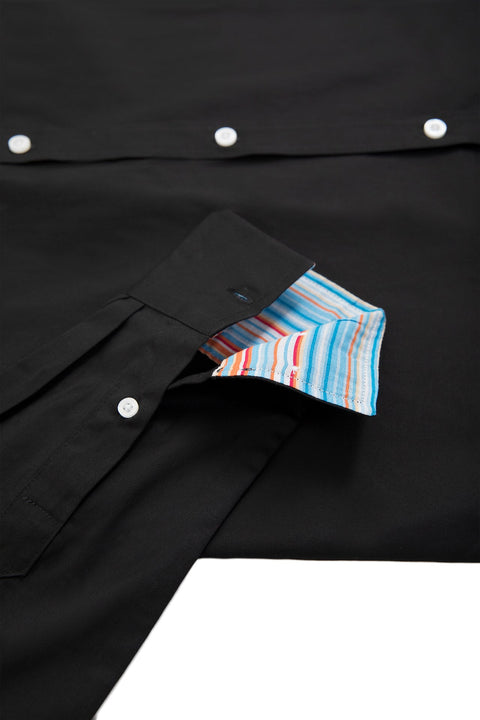 Long-Sleeved Shirt with Striped Details in jet black - Toplook London