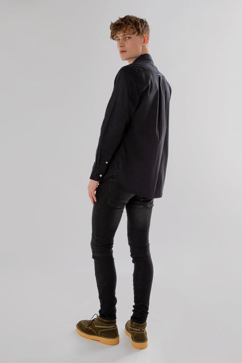 Long-Sleeved Shirt with Striped Details in jet black - Toplook London