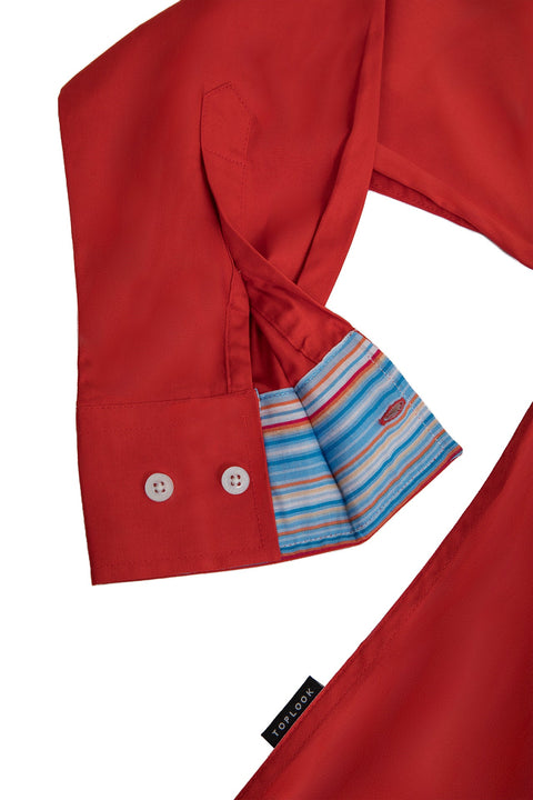 Long-Sleeved Shirt with Striped Details in molten lava - Toplook London