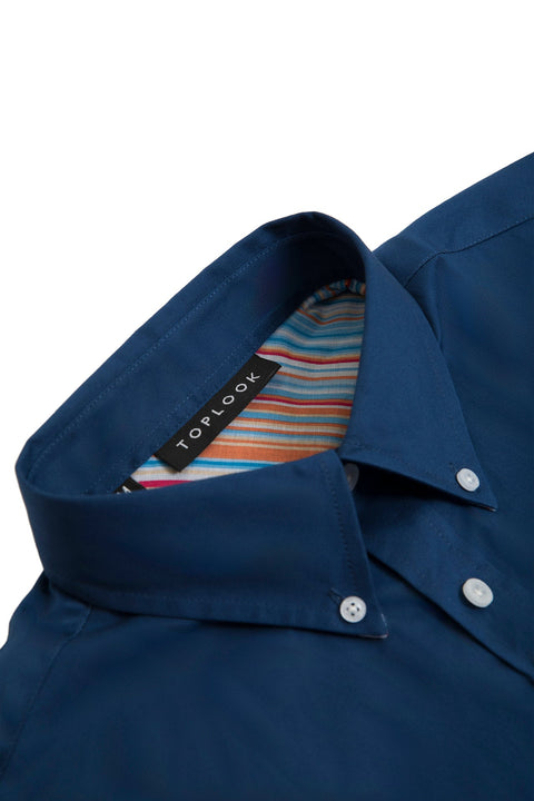 Long-Sleeved Shirt with Striped Details in Navy - Toplook London
