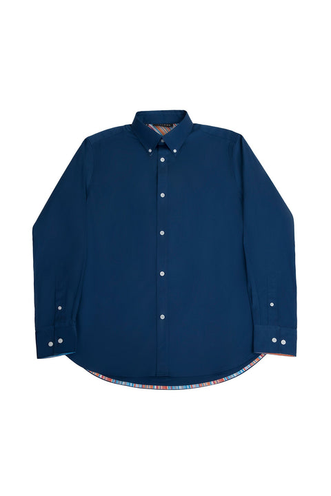 Long-Sleeved Shirt with Striped Details in Navy - Toplook London