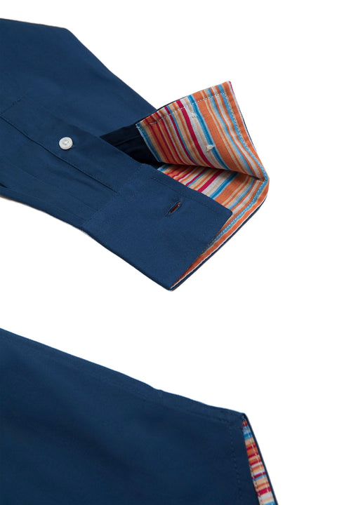 Long-Sleeved Shirt with Striped Details in Navy - Toplook London