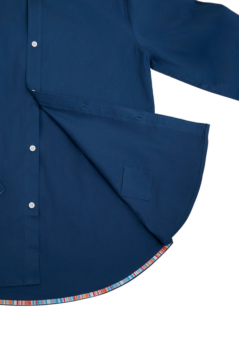Long-Sleeved Shirt with Striped Details in Navy - Toplook London