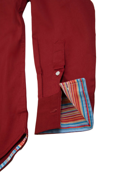 Long-Sleeved Shirt with Striped Details in Sun-dried red - Toplook London