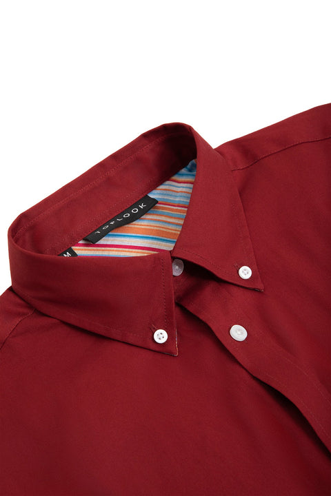 Long-Sleeved Shirt with Striped Details in Sun-dried red - Toplook London