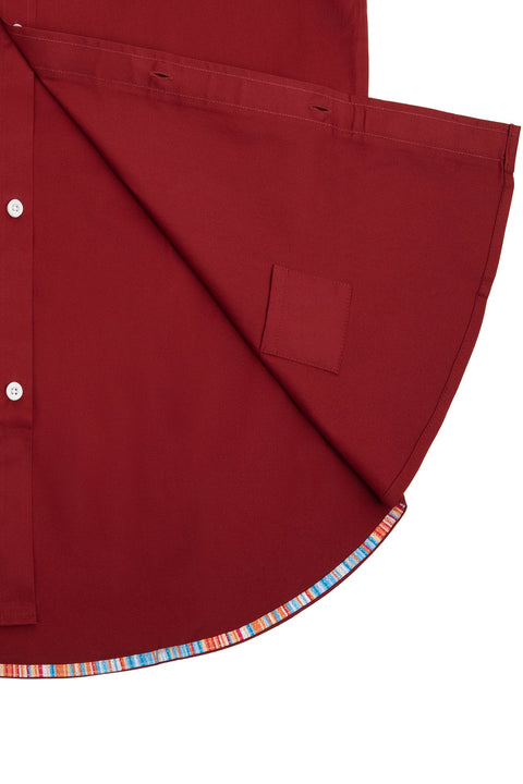 Long-Sleeved Shirt with Striped Details in Sun-dried red - Toplook London