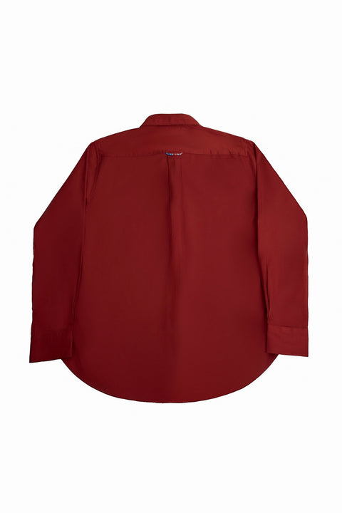 Long-Sleeved Shirt with Striped Details in Sun-dried red - Toplook London