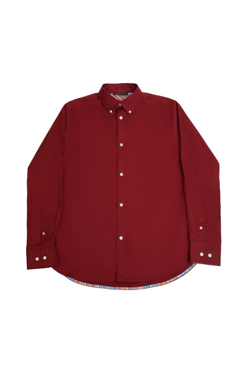Long-Sleeved Shirt with Striped Details in Sun-dried red - Toplook London