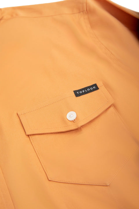 Long-Sleeved Shirt With Two Patch pockets in Butterrum Colour - Toplook London