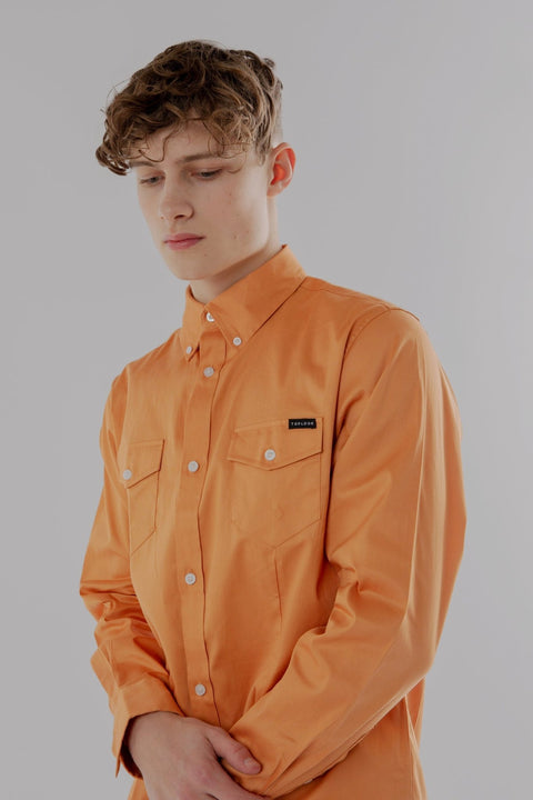 Long-Sleeved Shirt With Two Patch pockets in Butterrum Colour - Toplook London