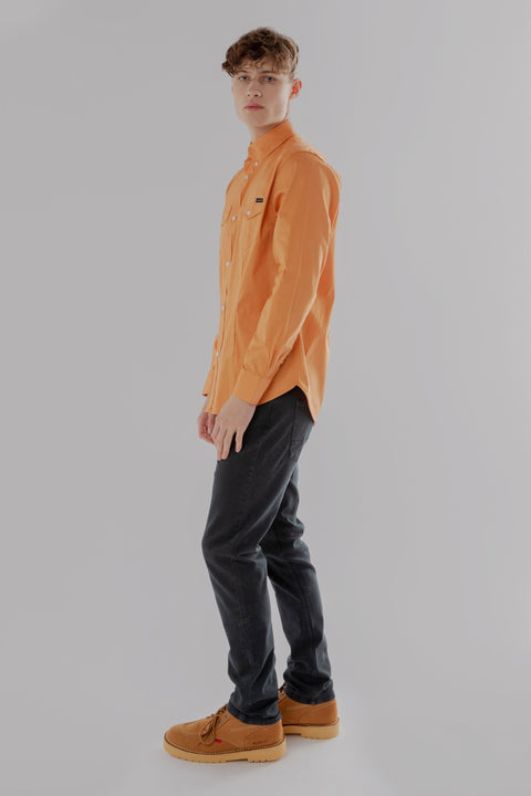 Long-Sleeved Shirt With Two Patch pockets in Butterrum Colour - Toplook London