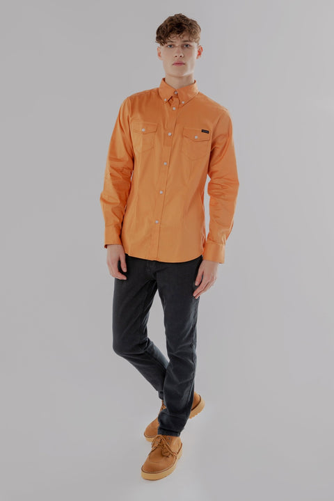 Long-Sleeved Shirt With Two Patch pockets in Butterrum Colour - Toplook London