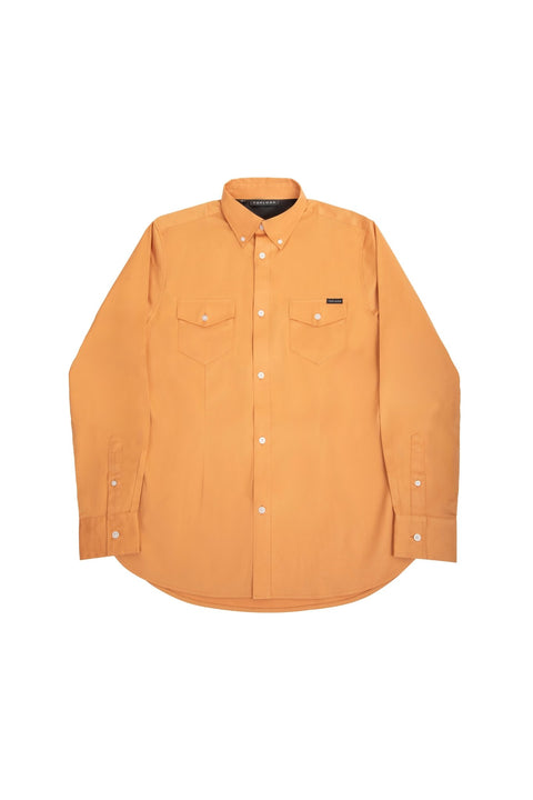 Long-Sleeved Shirt With Two Patch pockets in Butterrum Colour - Toplook London