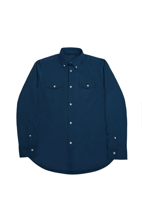 Long-Sleeved Shirt with Two Patch Pockets in ensign blue Colour - Toplook London