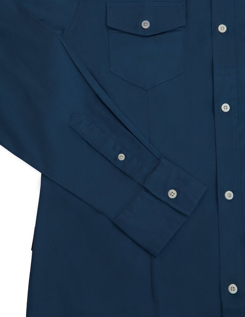Long-Sleeved Shirt with Two Patch Pockets in ensign blue Colour - Toplook London