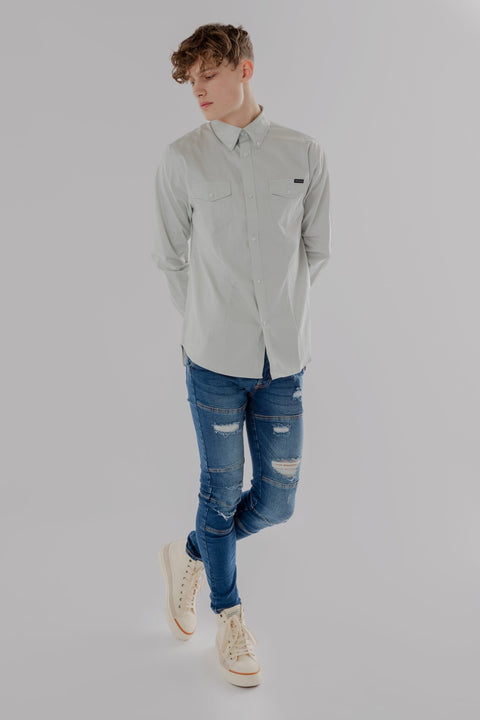 Long-Sleeved Shirt With Two Patch pockets in Grey Day Colour - Toplook London
