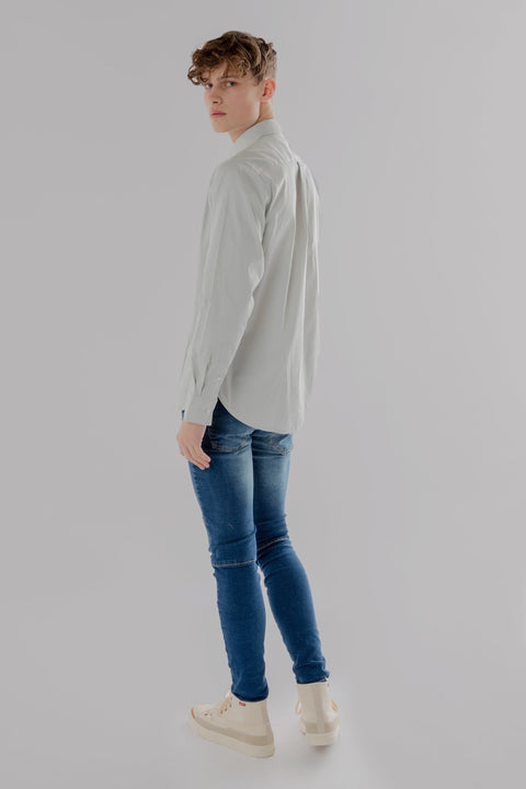 Long-Sleeved Shirt With Two Patch pockets in Grey Day Colour - Toplook London
