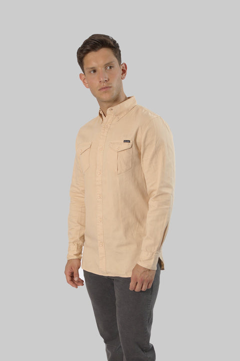 Long-Sleeved Shirt With Two Patch pockets in Ivory Colour - Toplook London