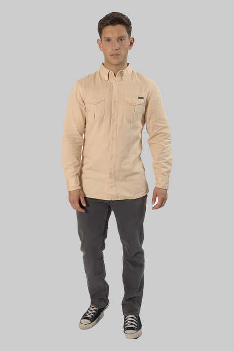 Long-Sleeved Shirt With Two Patch pockets in Ivory Colour - Toplook London