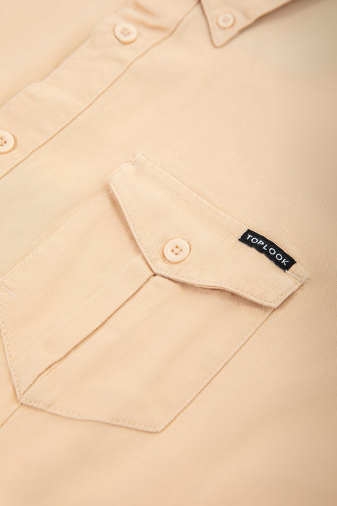 Long-Sleeved Shirt With Two Patch pockets in Ivory Colour - Toplook London