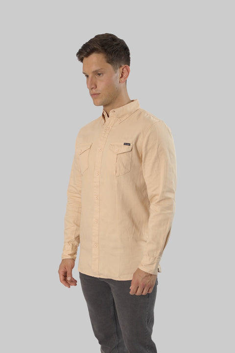 Long-Sleeved Shirt With Two Patch pockets in Ivory Colour - Toplook London