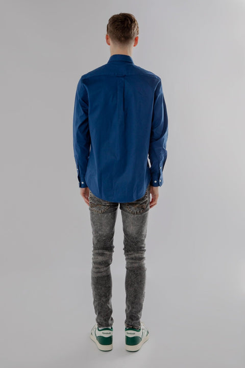 Long-Sleeved Shirt With Two Patch pockets in Navy Colour - Toplook London