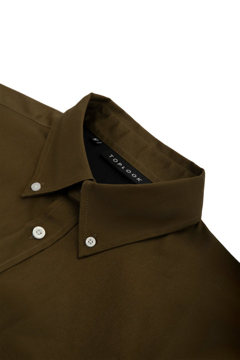 Long-Sleeved Shirt With Two Patch pockets in Olive Colour - Toplook London